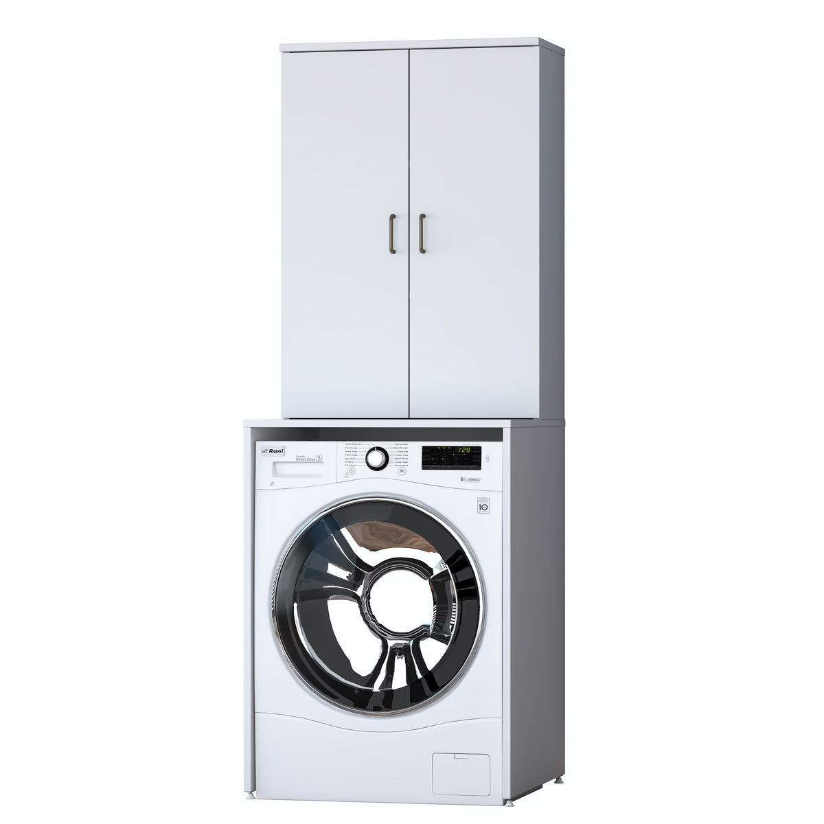 Rani KD135 Çamaşır Makinesi Dolabı 2 Raflı Kapaklı Banyo Dolabı Beyaz