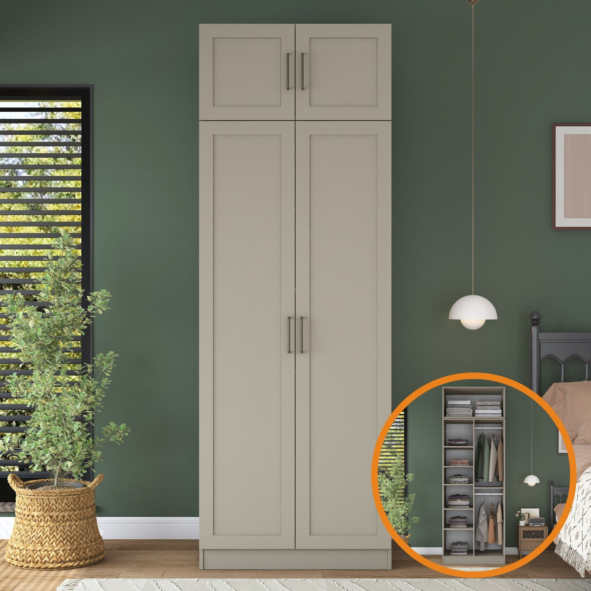 Rani BA339 Membran Kapaklı Gardırop 2 Kapaklı 6 Raflı Elbise Dolabı Kumtaşı
