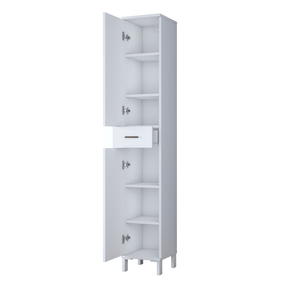 Rani KC112 Banyo Dolabı 2 Kapaklı 4 Raflı Çekmeceli Çok Amaçlı Dolap Beyaz