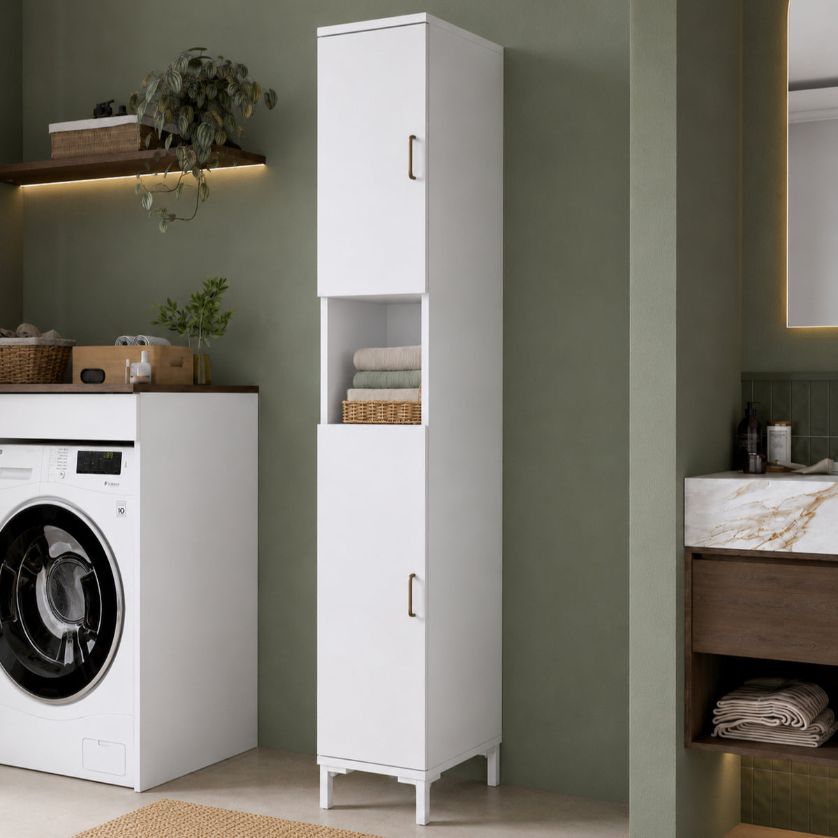 Rani KC113 Banyo Dolabı 2 Kapaklı 5 Raflı Çok Amaçlı Dolap Beyaz
