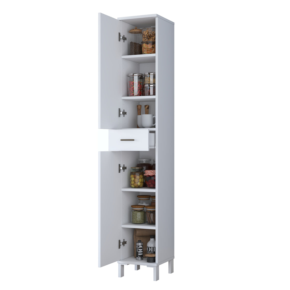 Rani KC112 Banyo Dolabı 2 Kapaklı 4 Raflı Çekmeceli Çok Amaçlı Dolap Beyaz