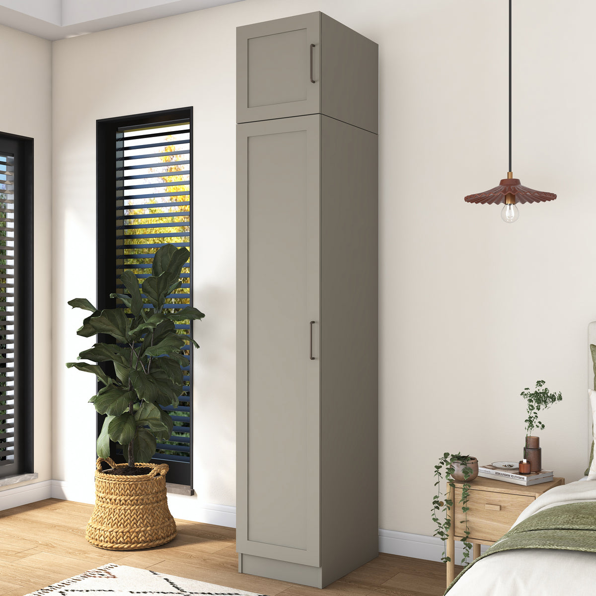 Rani BA314 Membran Kapaklı Gardırop Tek Kapaklı 6 Raflı Elbise Dolabı Kumtaşı