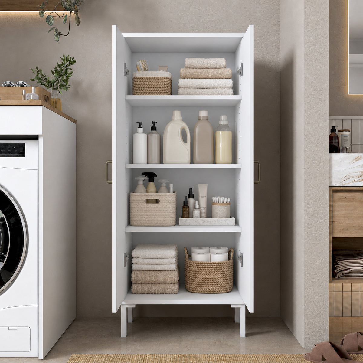 Rani KC114 Banyo Dolabı 2 Kapaklı 3 Raflı Çok Amaçlı Dolap Beyaz