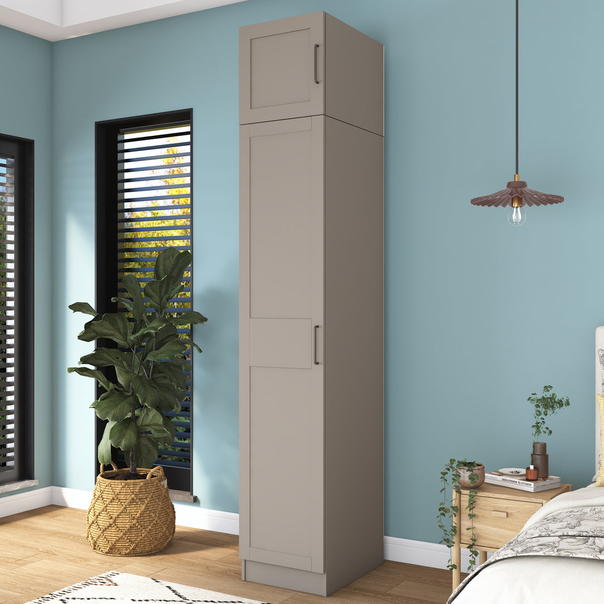 Rani BA313 Membran Kapaklı Gardırop Tek Kapaklı 6 Raflı Elbise Dolabı Kumtaşı