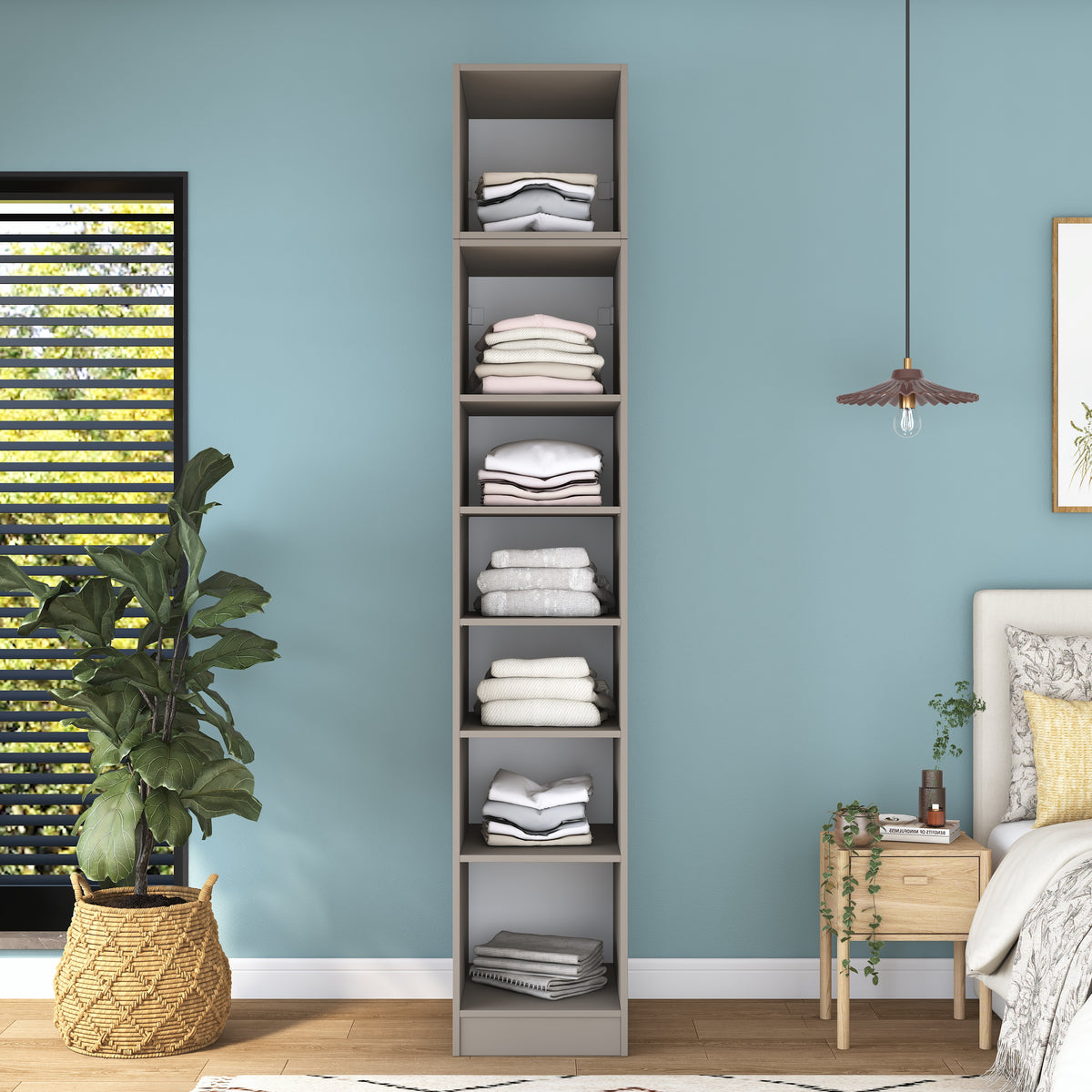 Rani BA313 Membran Kapaklı Gardırop Tek Kapaklı 6 Raflı Elbise Dolabı Kumtaşı