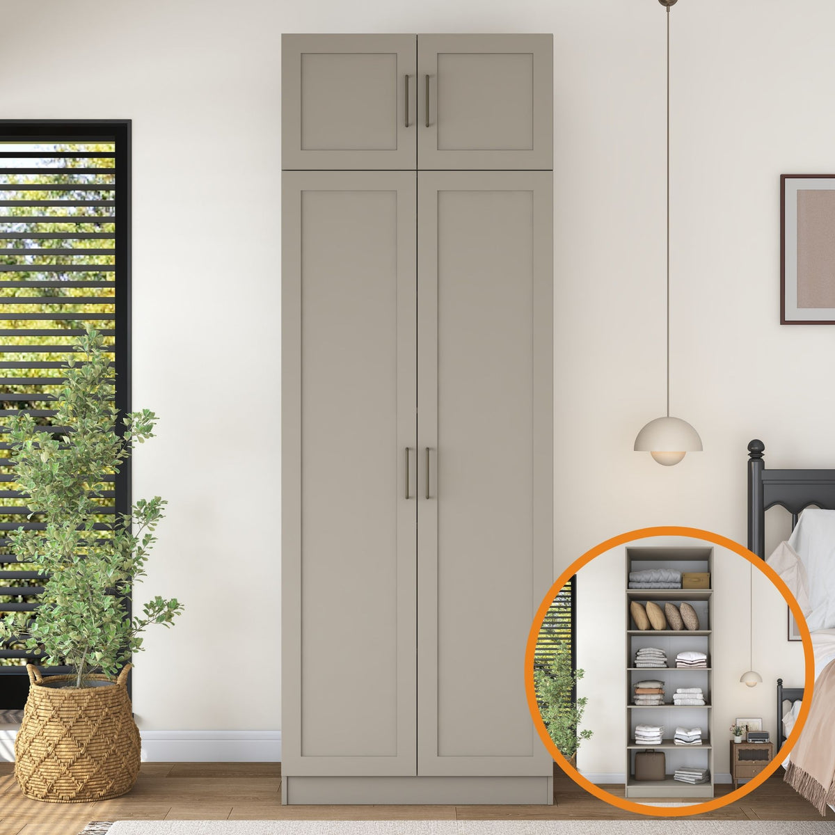 Rani BA336 Membran Kapaklı Gardırop 2 Kapaklı 5 Raflı Elbise Dolabı Kumtaşı