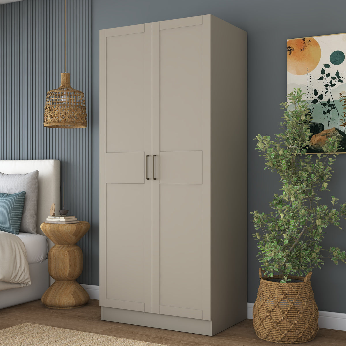Rani BA289 Membran Kapaklı Gardırop 2 Kapaklı 2 Raflı Elbise Dolabı Kumtaşı