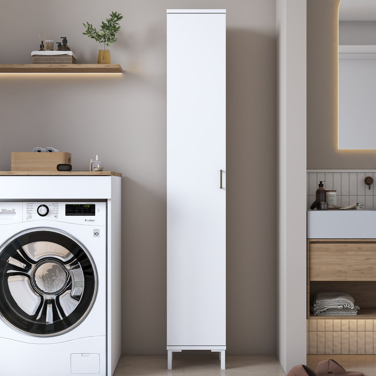 Rani KC111 Banyo Dolabı Tek Kapaklı 5 Raflı Çok Amaçlı Dolap Beyaz