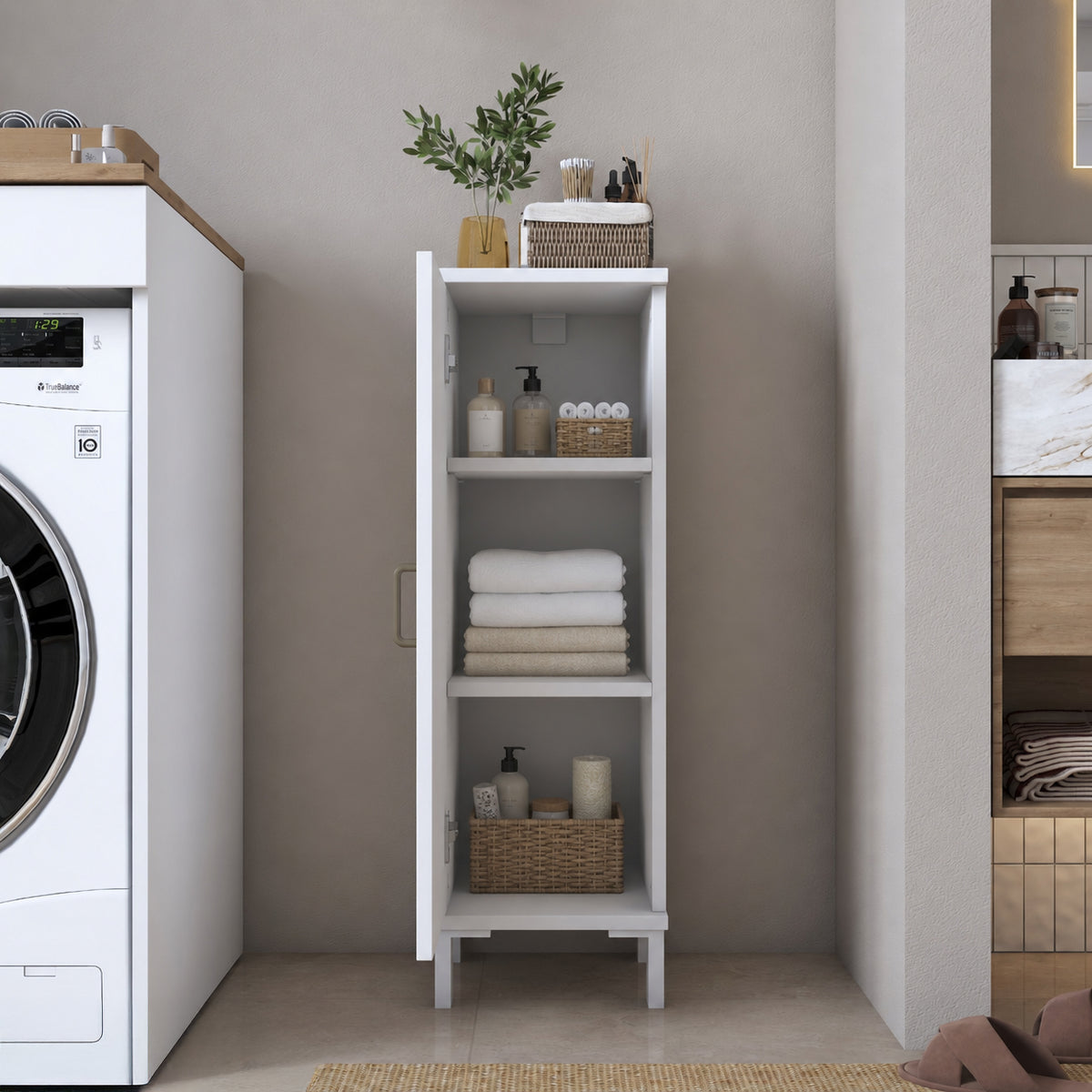 Rani KC109 Banyo Dolabı Tek Kapaklı 2 Raflı Çok Amaçlı Dolap Beyaz