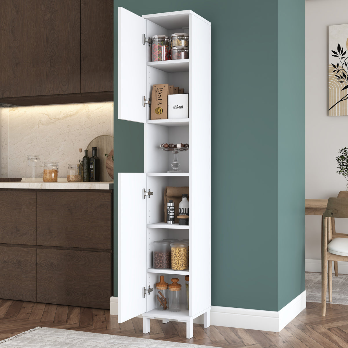 Rani KC113 Banyo Dolabı 2 Kapaklı 5 Raflı Çok Amaçlı Dolap Beyaz