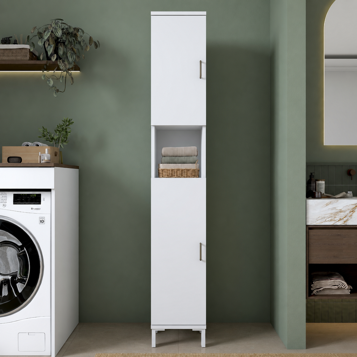 Rani KC113 Banyo Dolabı 2 Kapaklı 5 Raflı Çok Amaçlı Dolap Beyaz