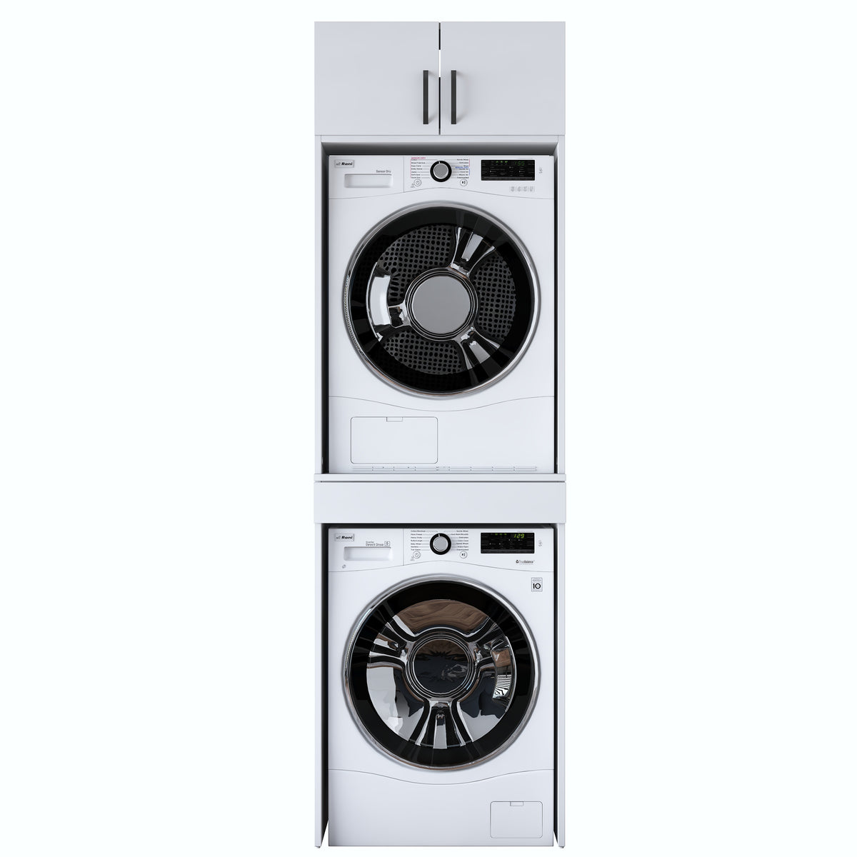 Rani KD147 Çamaşır Ve Kurutma Makinesi Dolabı Çekmeceli Raflı Banyo Dolabı Beyaz