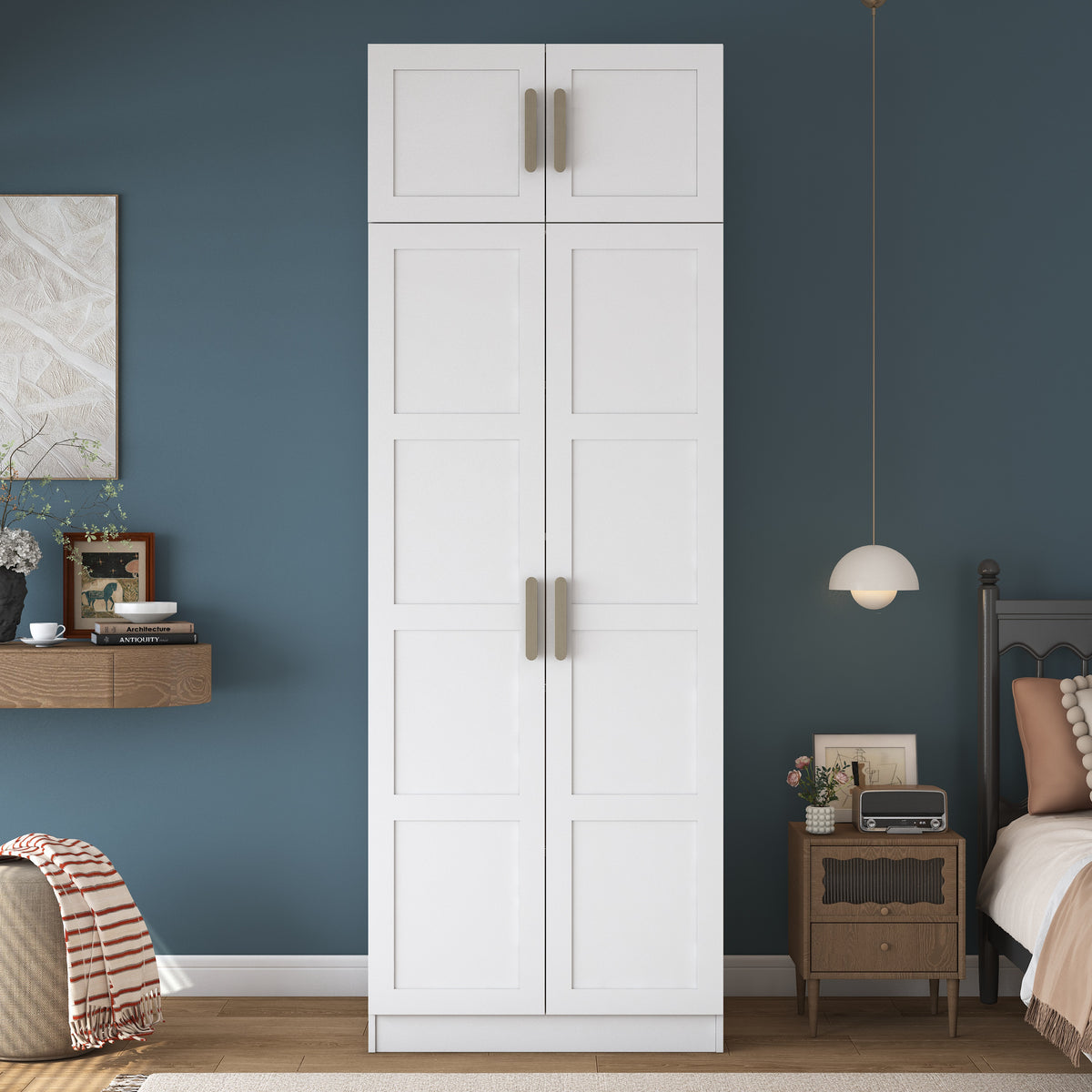 Rani BA340 Membran Kapaklı Gardırop 2 Kapaklı 5 Raflı Elbise Dolabı Beyaz