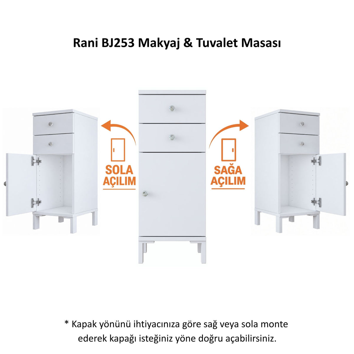 Rani BJ253 Çekmeceli Makyaj & Tuvalet Masası Kapaklı Yan Dolap Beyaz