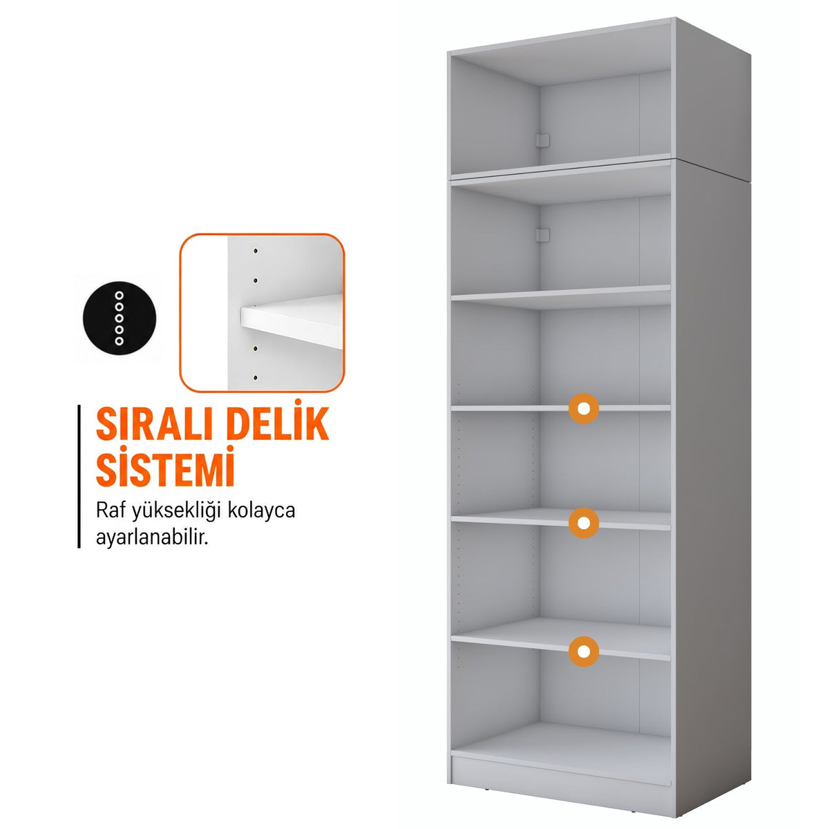 Rani BA424 Membran Kapaklı Gardırop 2 Kapaklı 5 Raflı Elbise Dolabı Beyaz