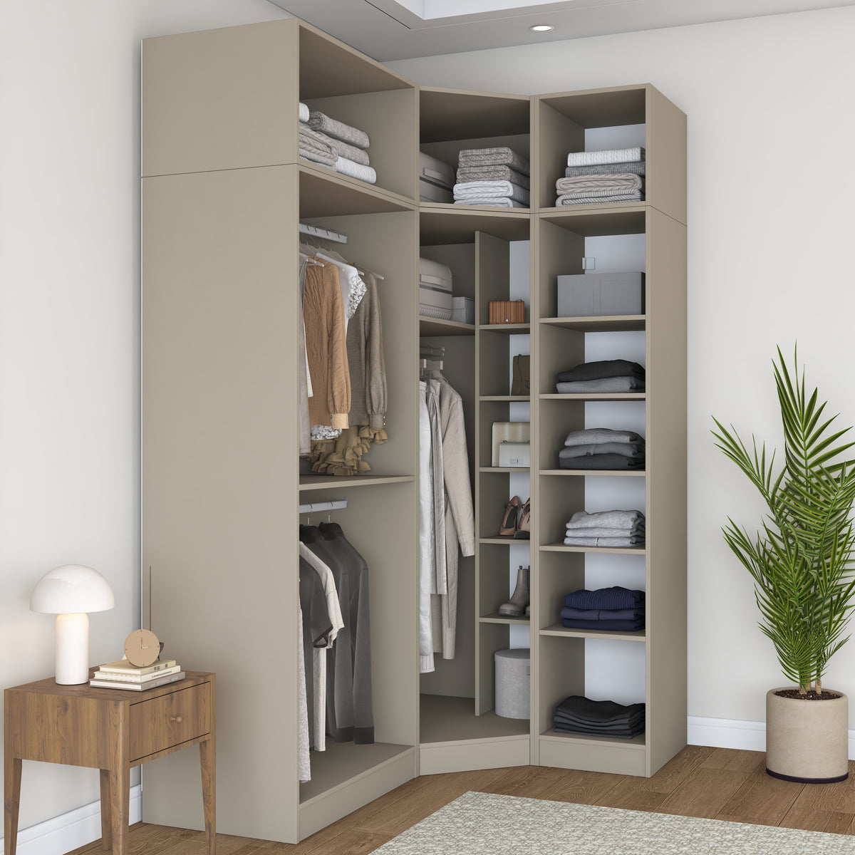 Rani BA390 Modüler Gardırop 4 Kapaklı Raflı Askılı Elbise Dolabı Kumtaşı