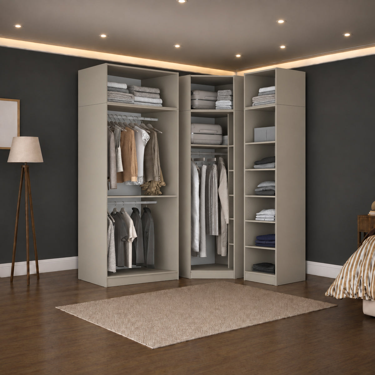 Rani BA390 Modüler Gardırop 4 Kapaklı Raflı Askılı Elbise Dolabı Kumtaşı