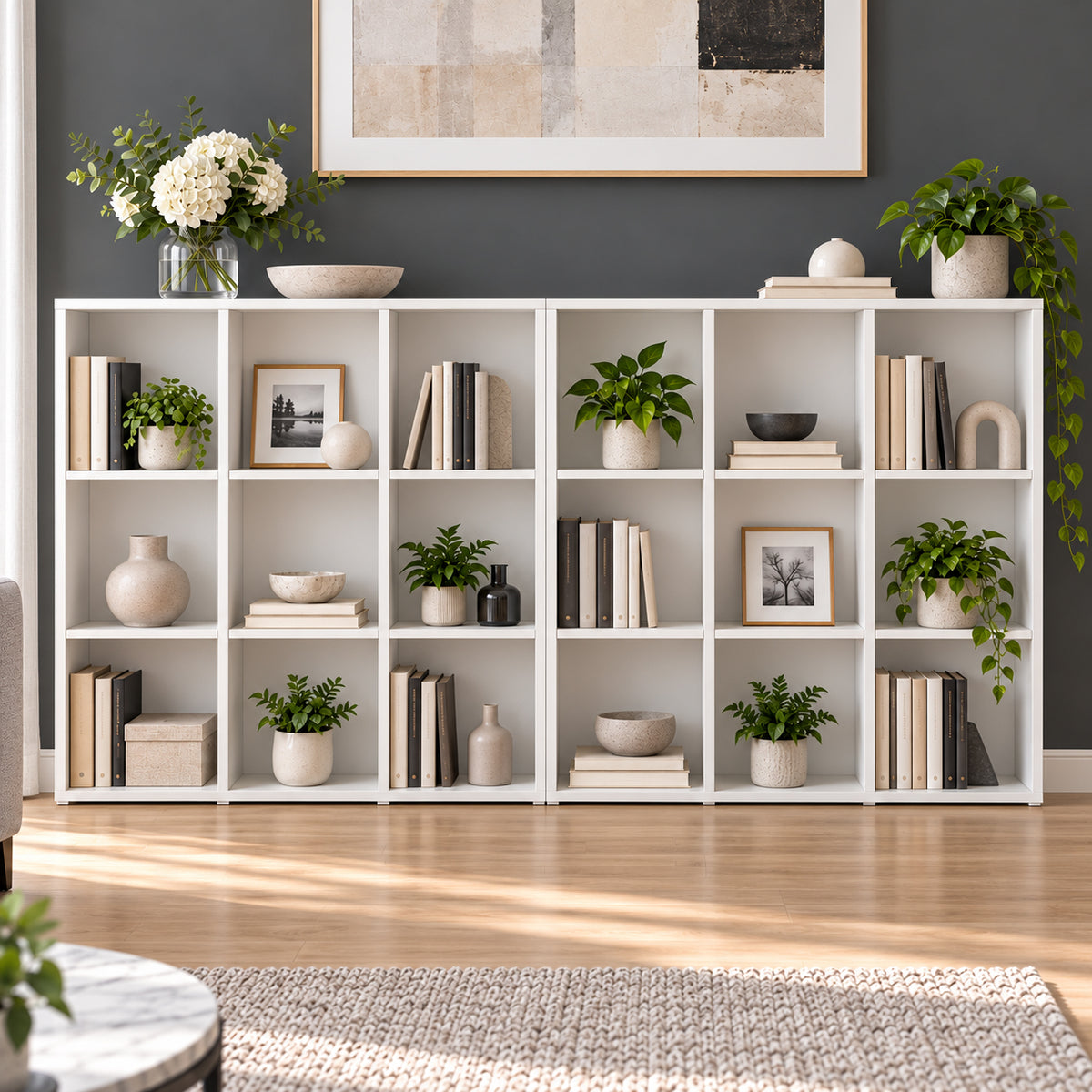 Rani HC148 Kitaplık 12 Raflı Çalışma Odası Kütüphane Modern Duvar Rafı Beyaz