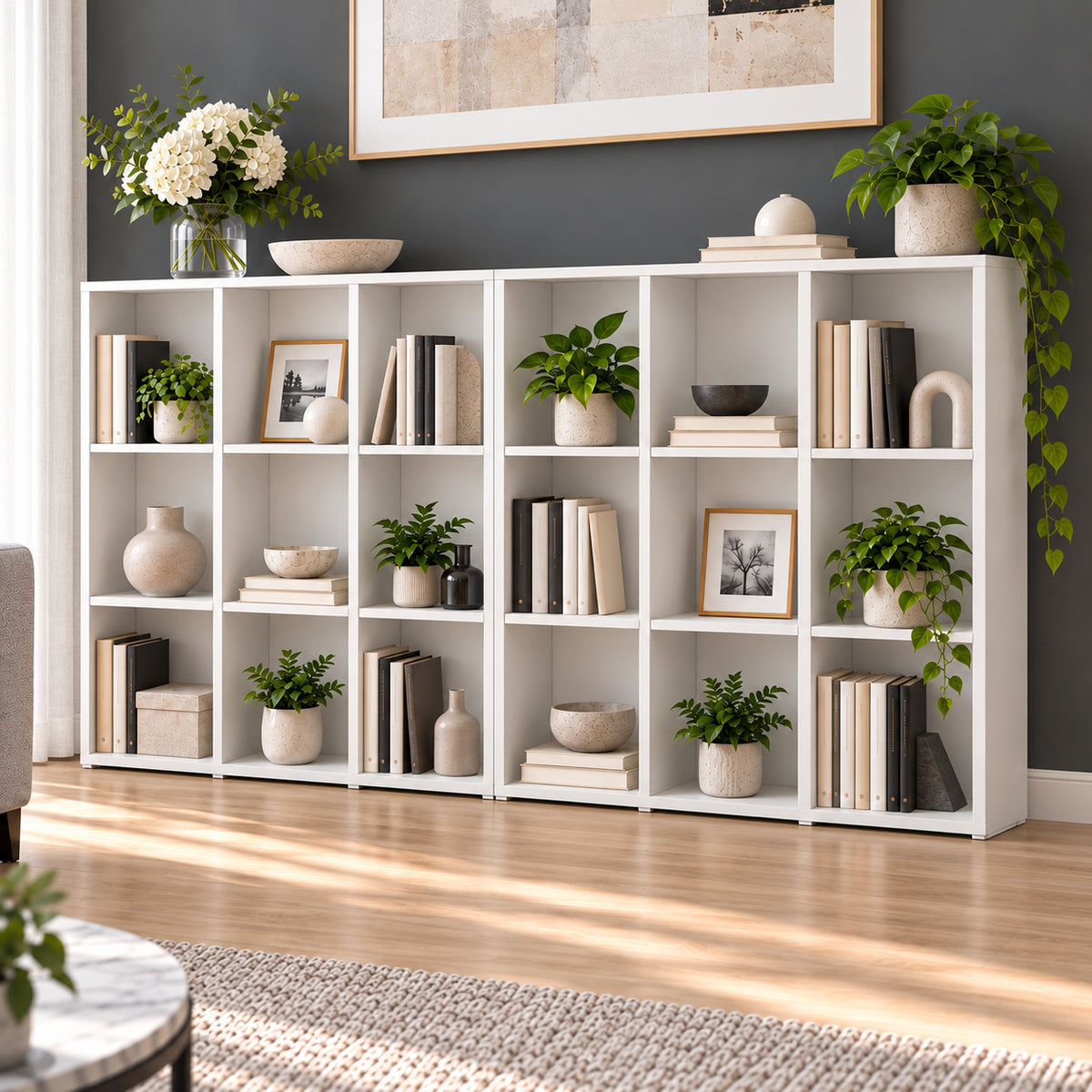 Rani HC148 Kitaplık 12 Raflı Çalışma Odası Kütüphane Modern Duvar Rafı Beyaz