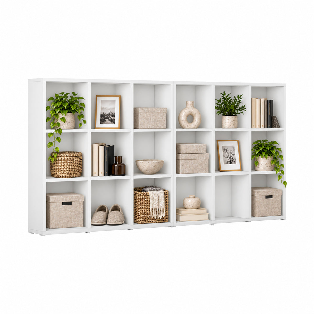 Rani HC148 Kitaplık 12 Raflı Çalışma Odası Kütüphane Modern Duvar Rafı Beyaz