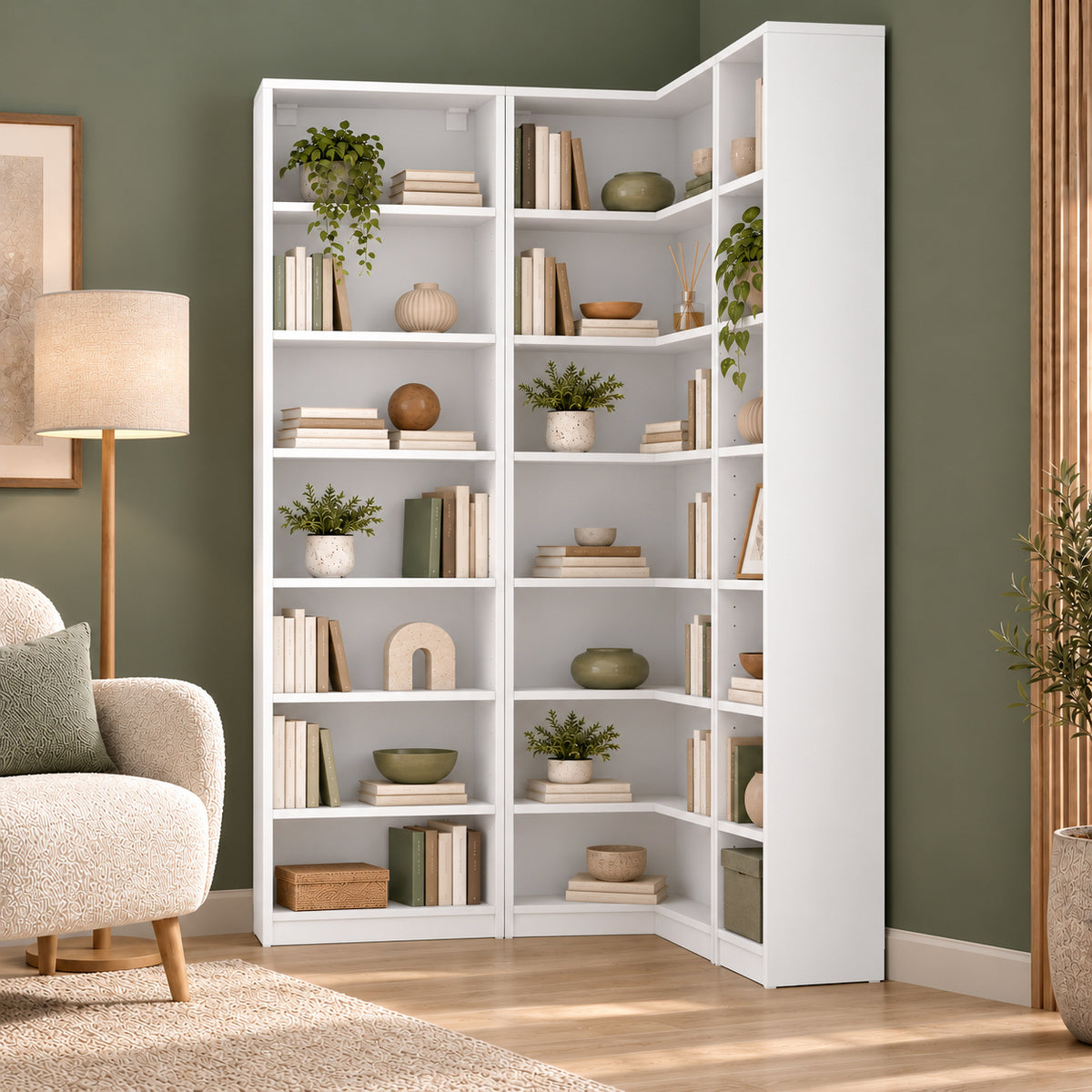 Rani HC150 Kitaplık 18 Raflı Çalışma Odası Kütüphane Modern Duvar Rafı Beyaz