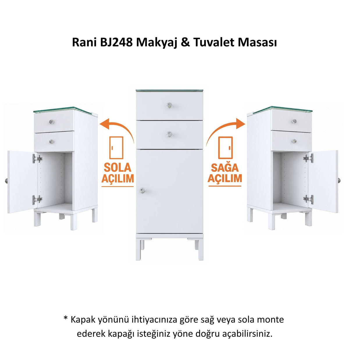 Rani BJ248 Çekmeceli Makyaj & Tuvalet Masası Kapaklı Yan Dolap Beyaz