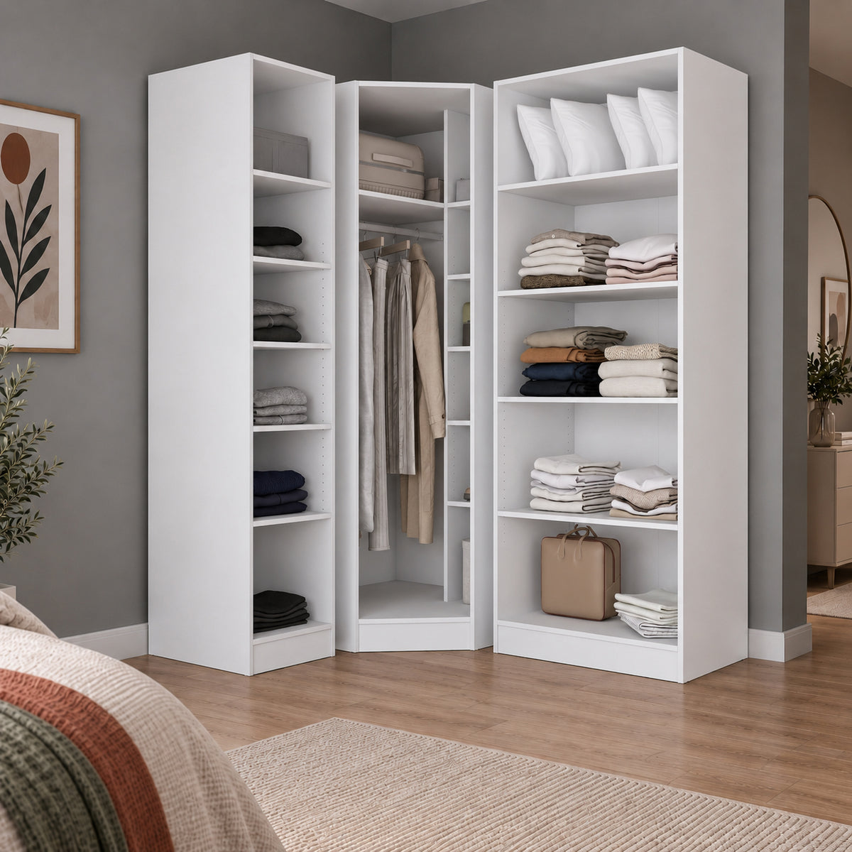 Rani BA386 Modüler Gardırop 4 Kapaklı Raflı Askılı Elbise Dolabı Beyaz