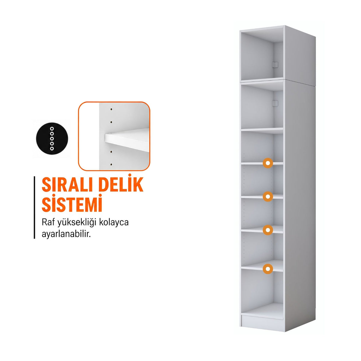 Rani BA421 Membran Kapaklı Gardırop Tek Kapaklı 6 Raflı Elbise Dolabı Beyaz
