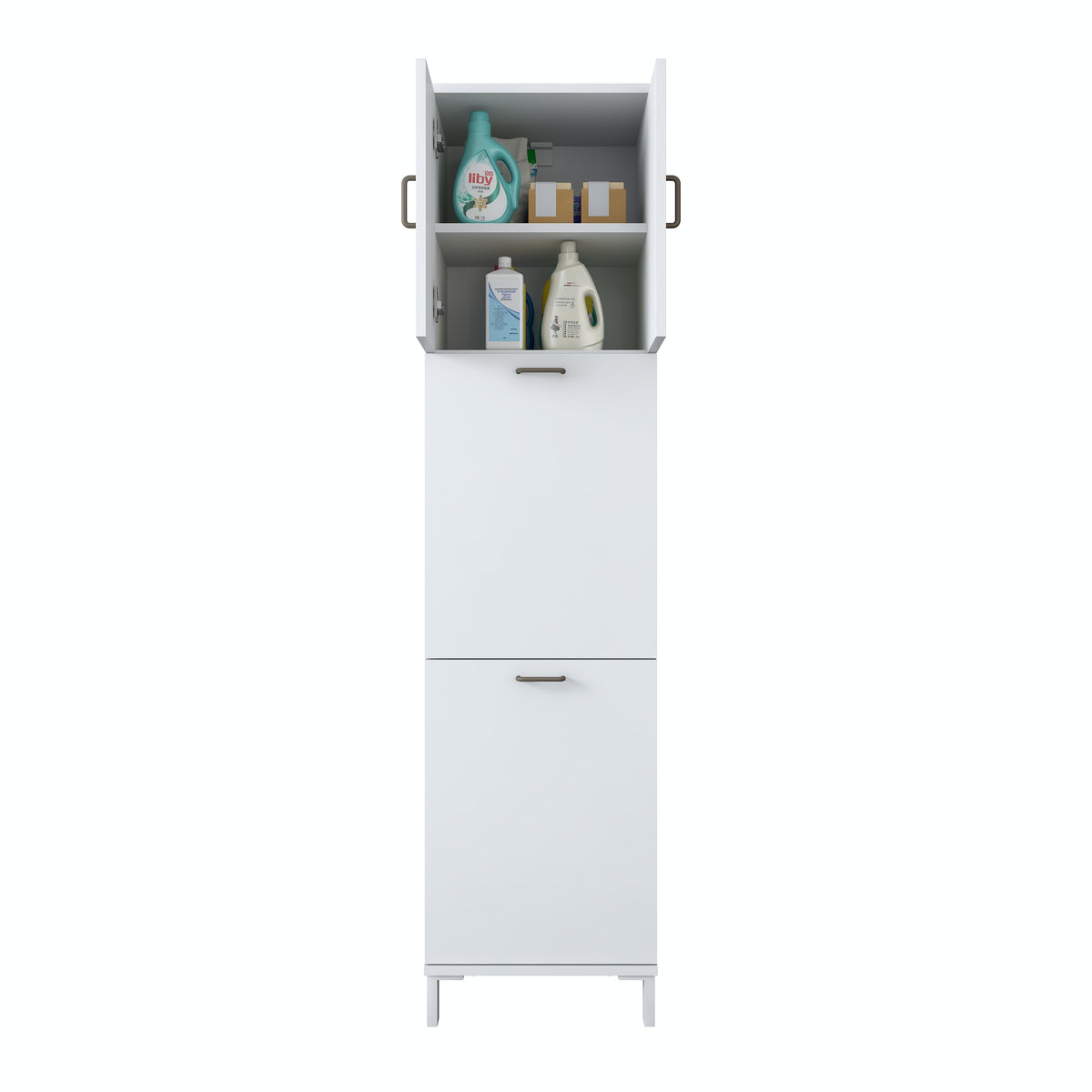 Rani KC121 Banyo Dolabı Düşer Kapaklı Raflı Çamaşır Sepeti Bölmeli Çok Amaçlı Dolap Beyaz