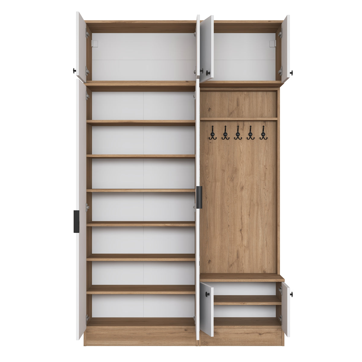 Rani EA166 Modern Portmanto 8 Kapaklı Aynalı Raflı Askılı Ayakkabılık Vestiyer Sepet Ceviz - Beyaz