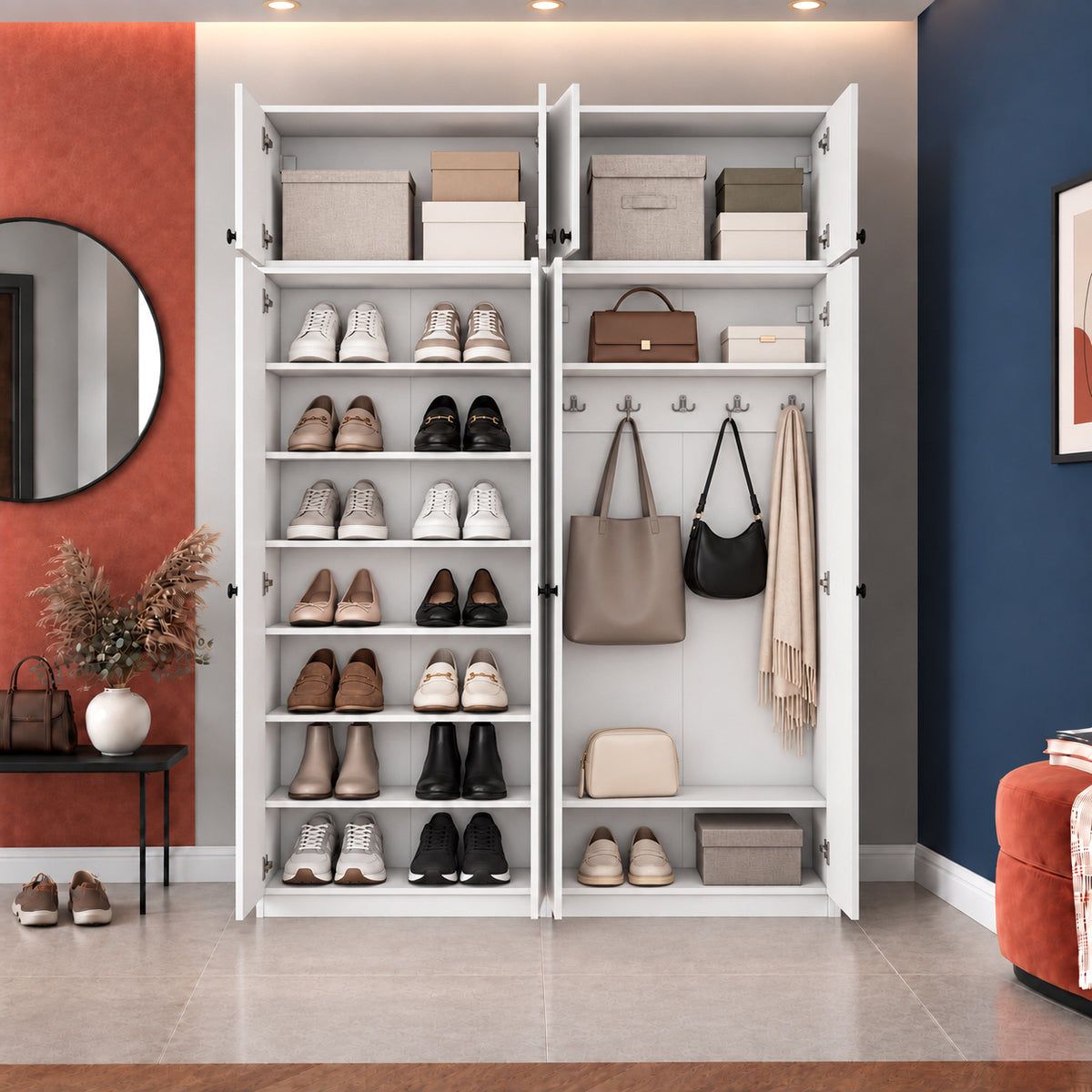 Rani EA176 Modern Portmanto 8 Kapaklı Raflı Askılı Ayakkabılık Vestiyer Beyaz