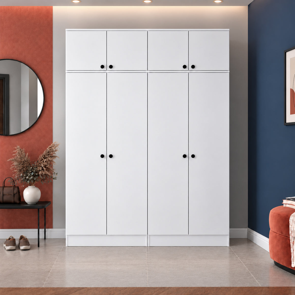 Rani EA176 Modern Portmanto 8 Kapaklı Raflı Askılı Ayakkabılık Vestiyer Beyaz