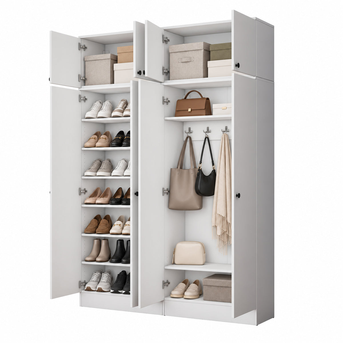 Rani EA176 Modern Portmanto 8 Kapaklı Raflı Askılı Ayakkabılık Vestiyer Beyaz