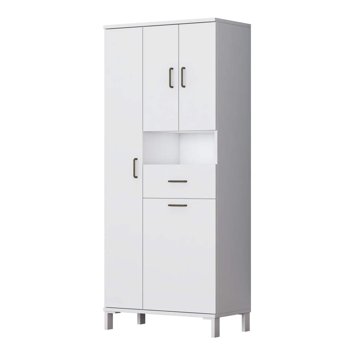 Rani KC122 Banyo Dolabı Düşer Kapaklı Raflı Çekmeceli Çamaşır Sepeti Bölmeli Çok Amaçlı Dolap Beyaz