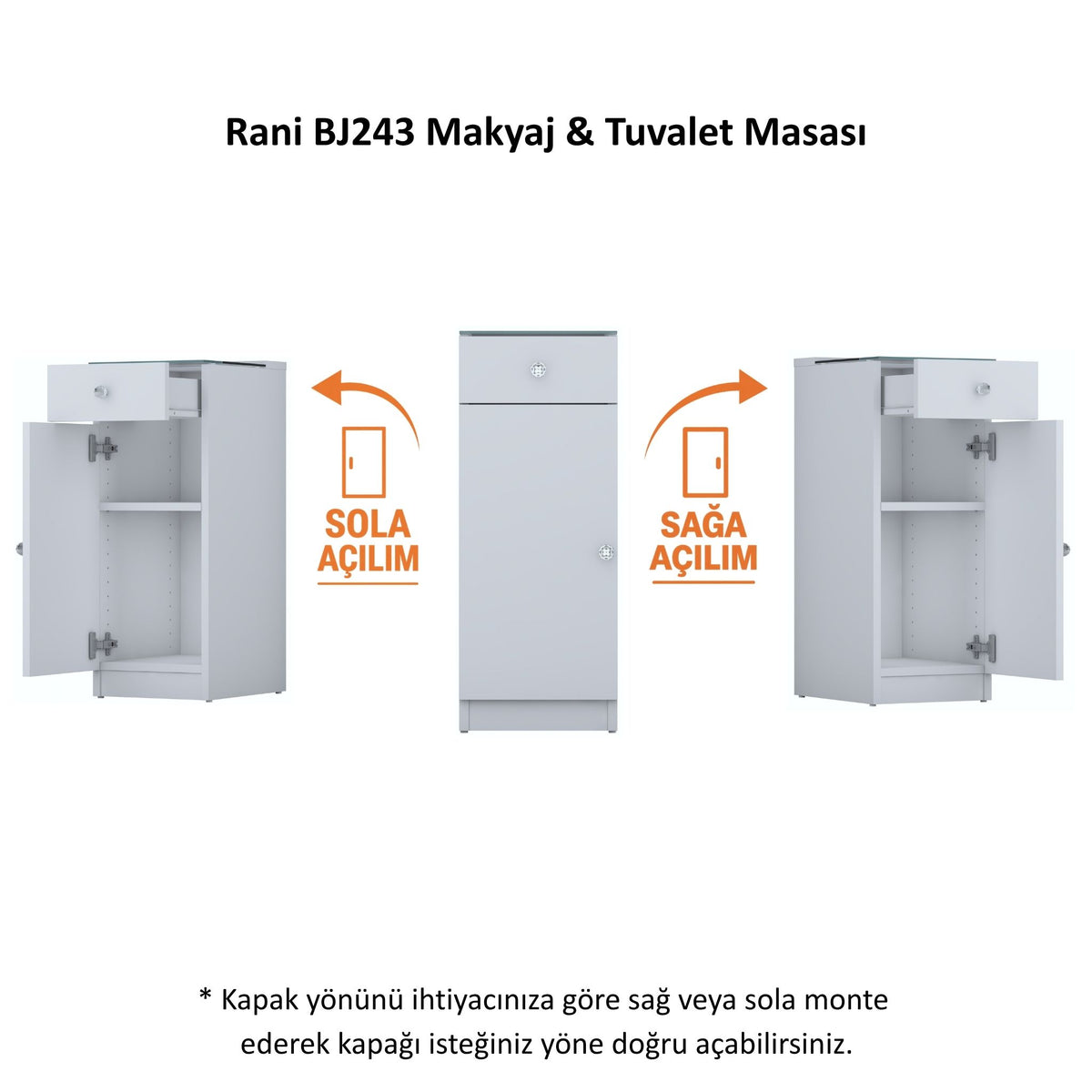Rani BJ243 Çekmeceli Raflı Makyaj & Tuvalet Masası Cam Tablalı Kapaklı Yan Dolap Beyaz
