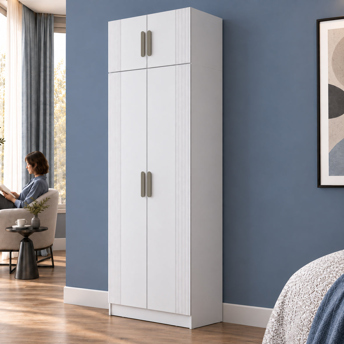 Rani BA406 Membran Kapaklı Gardırop 2 Kapaklı 5 Raflı Elbise Dolabı Beyaz