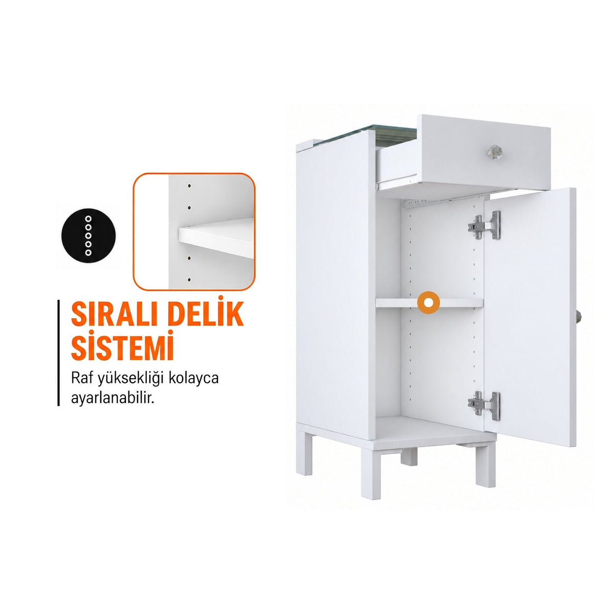Rani BJ249 Çekmeceli Raflı Makyaj & Tuvalet Masası Cam Tablalı Yan Dolap Beyaz