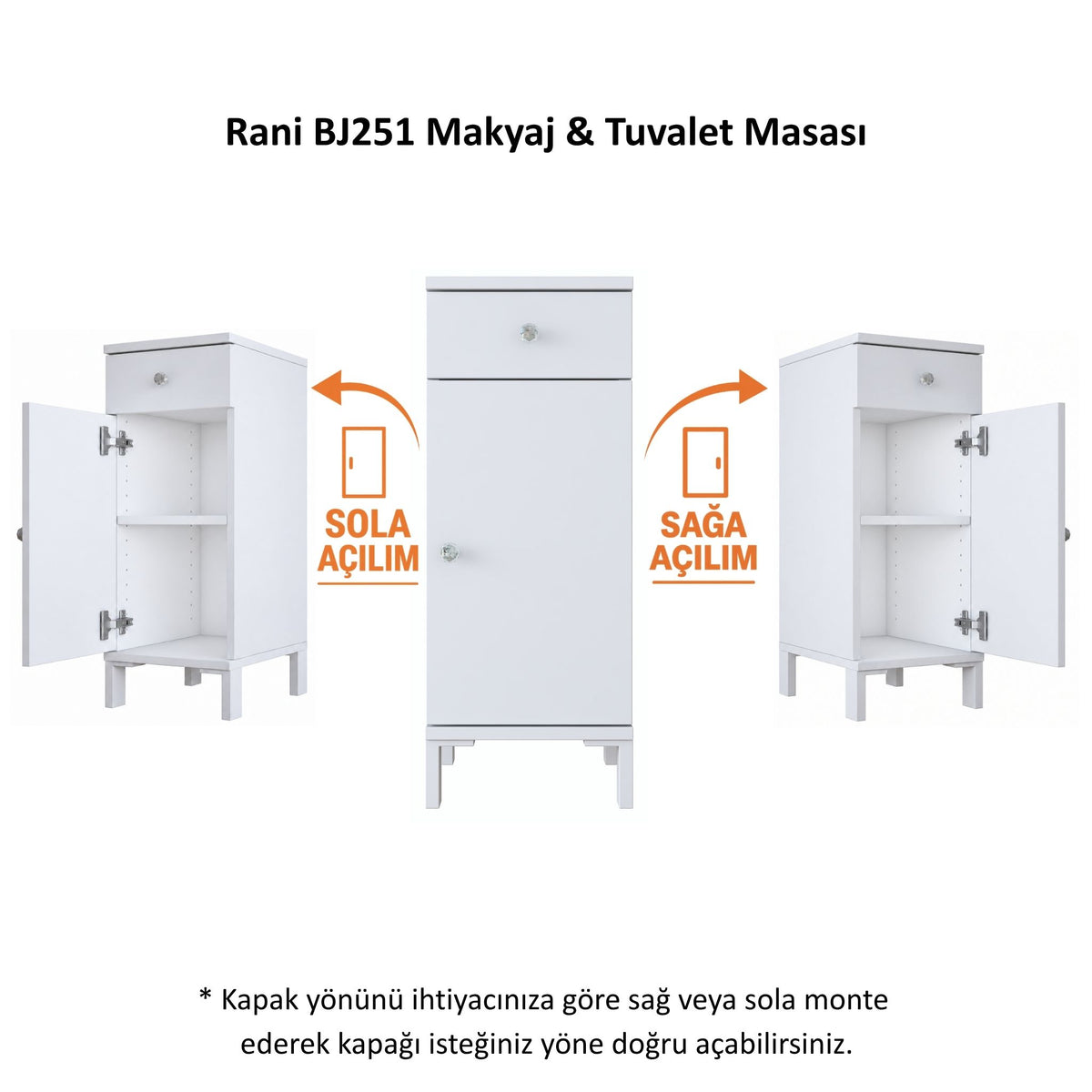 Rani BJ251 Çekmeceli Raflı Makyaj & Tuvalet Masası Kapaklı Yan Dolap Beyaz