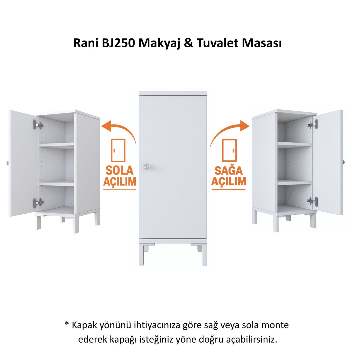 Rani BJ250 Raflı Makyaj & Tuvalet Masası Kapaklı Yan Dolap Beyaz