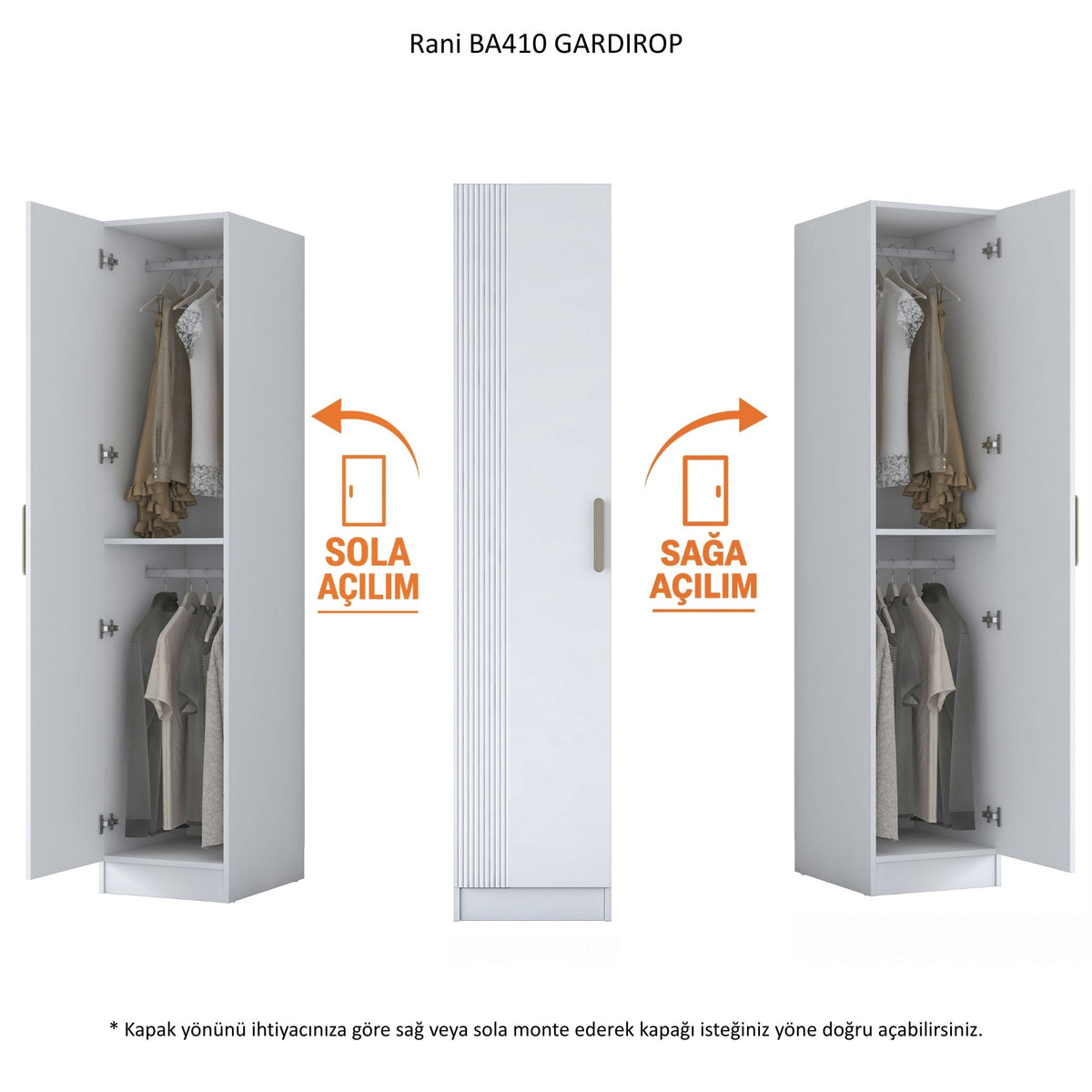 Rani BA410 Membran Kapak Gardırop Tek Kapak ÇİZGİLİ Beyaz