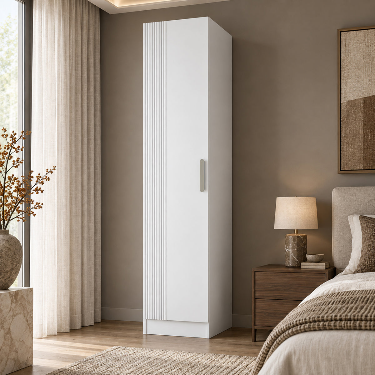 Rani BA410 Membran Kapak Gardırop Tek Kapak ÇİZGİLİ Beyaz