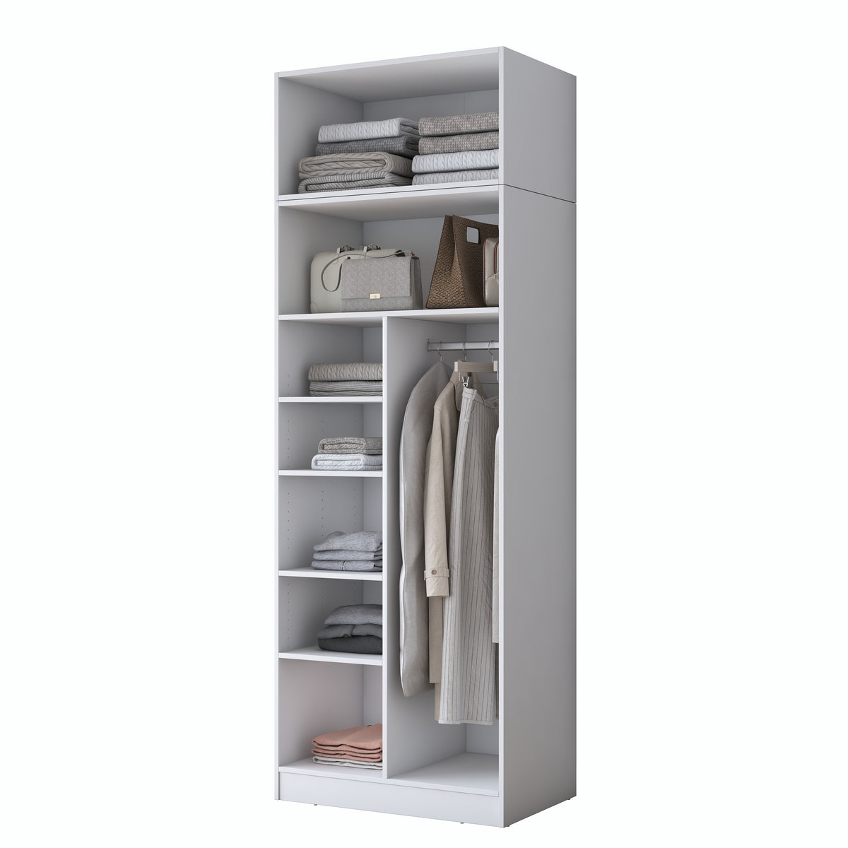 Rani BA408 Membran Kapaklı Gardırop 2 Kapaklı 6 Raflı Askılı Elbise Dolabı Beyaz