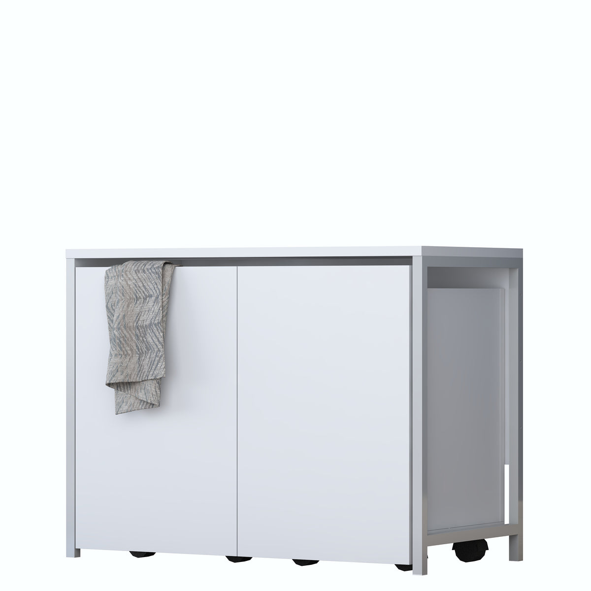 Rani KC128 Tekerlekli Kirli Çamaşır Dolabı 2 Bölmeli Banyo Dolabı Beyaz