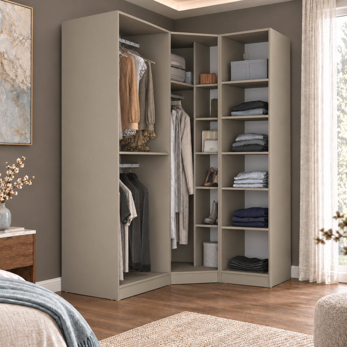 Rani BA402 Membran Kapaklı Modüler Gardırop 4 Kapaklı Raflı Askılı Elbise Dolabı Kumtaşı