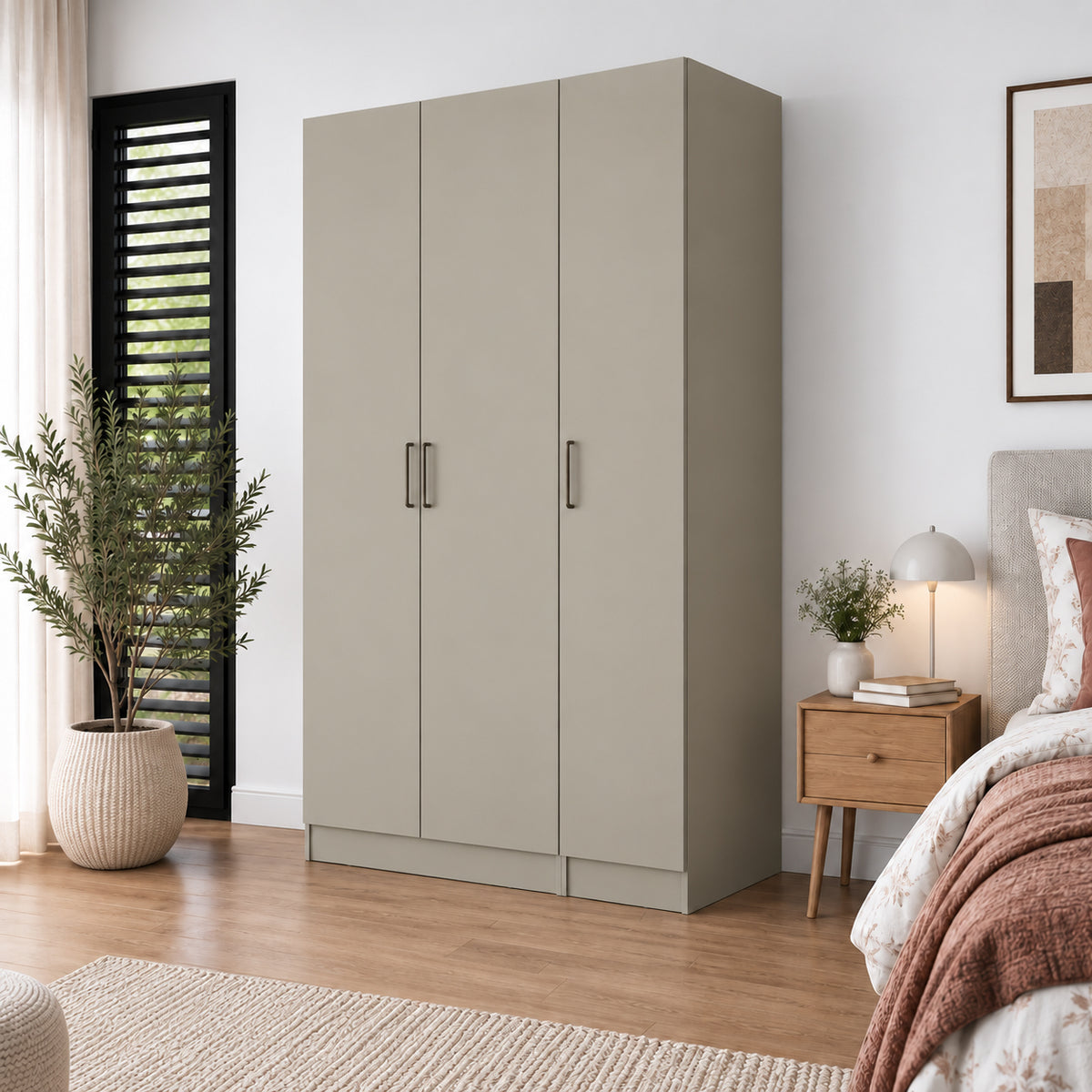 Rani BA392 Modüler Gardırop 3 Kapaklı Raflı Askılı  Elbise Dolabı Kumtaşı