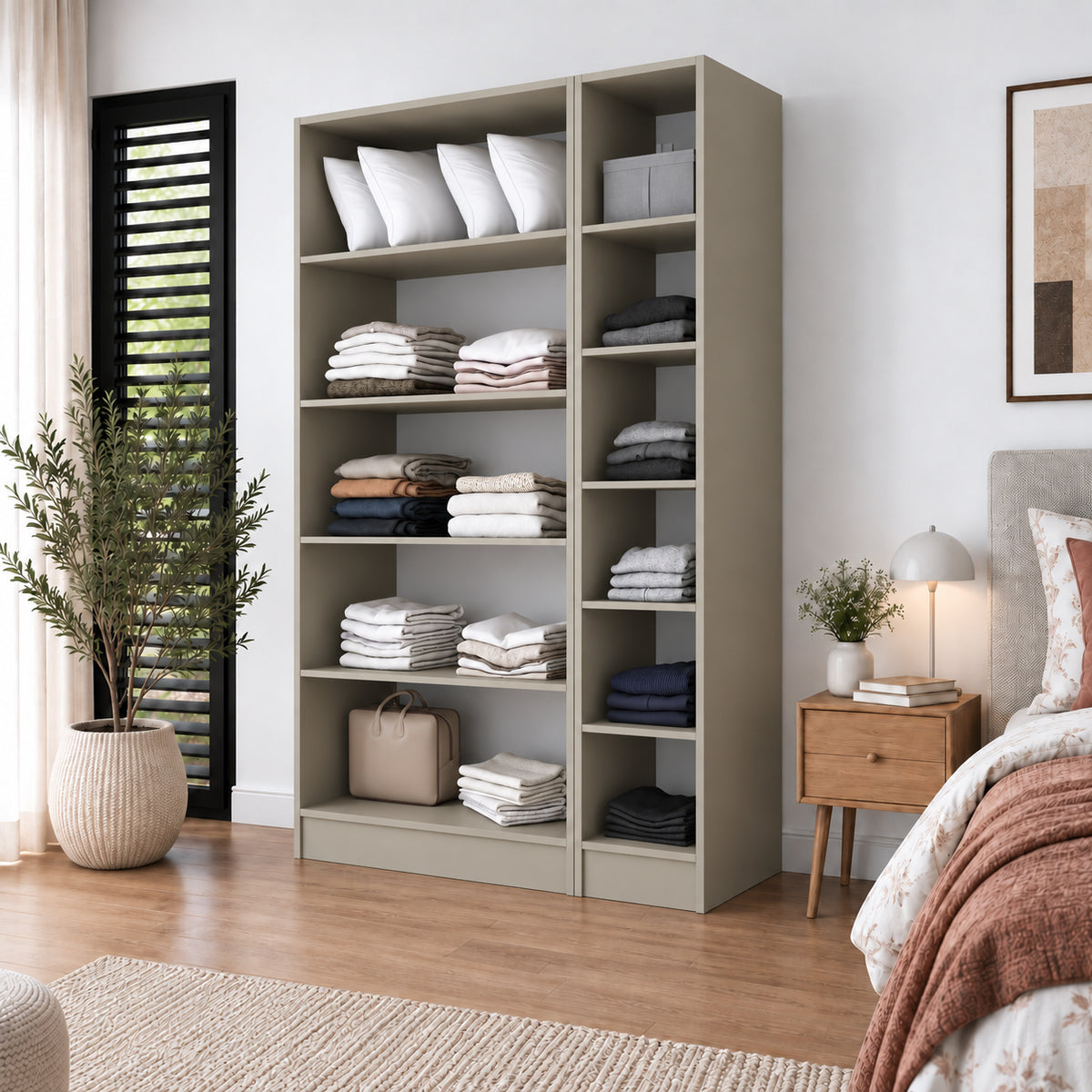 Rani BA392 Modüler Gardırop 3 Kapaklı Raflı Askılı  Elbise Dolabı Kumtaşı