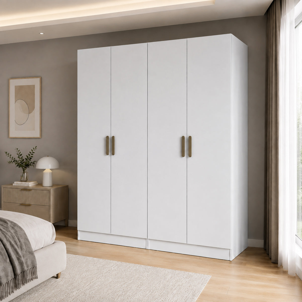 Rani BA384 Modüler Gardırop 4 Kapaklı Raflı Askılı Elbise Dolabı Beyaz