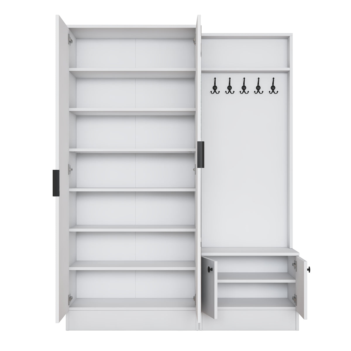 Rani EA175 Modern Portmanto 4 Kapaklı Aynalı Raflı Askılı Ayakkabılık Vestiyer Beyaz