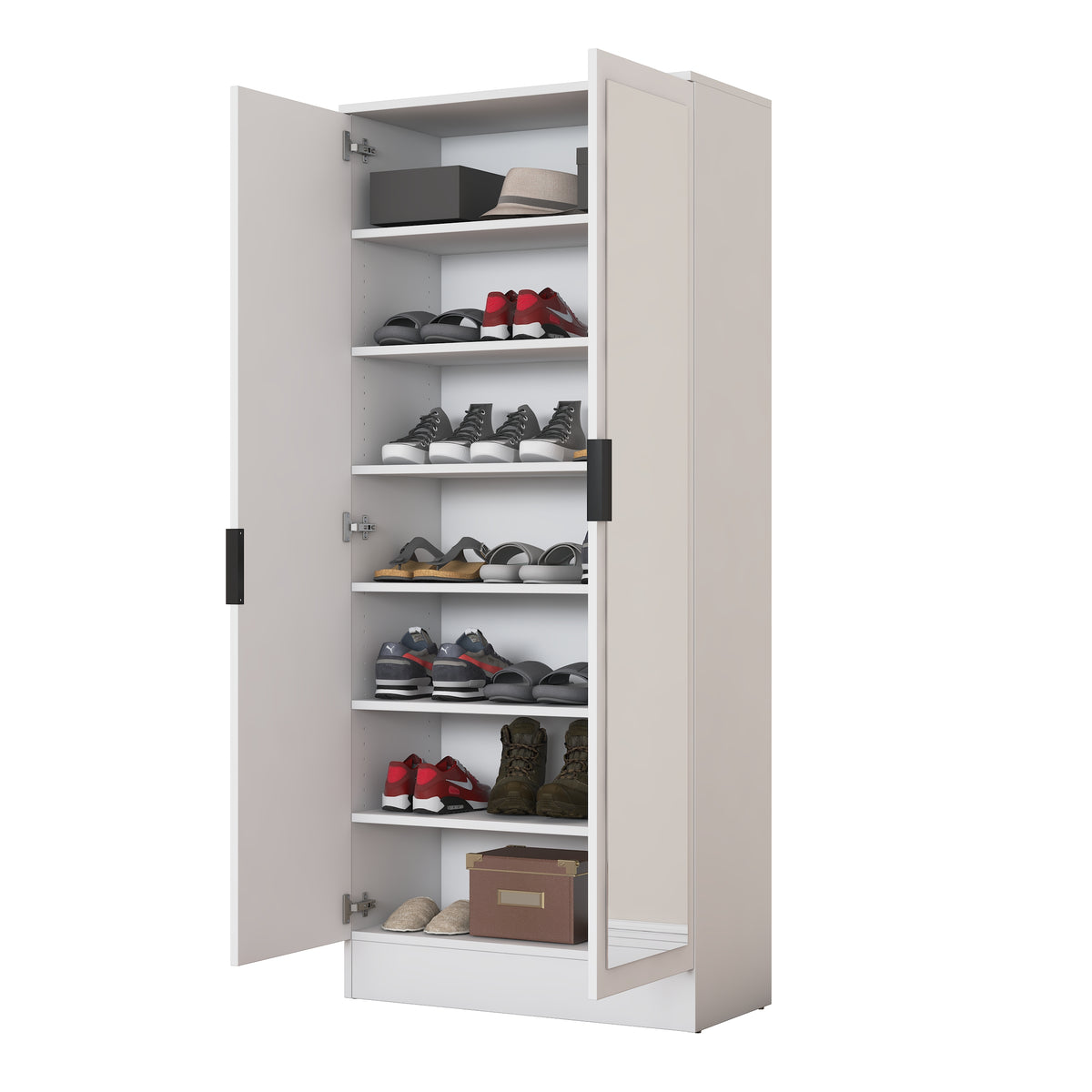 Rani EA163 Modern Portmanto 2 Kapaklı Aynalı Raflı Ayakkabılık Vestiyer Beyaz