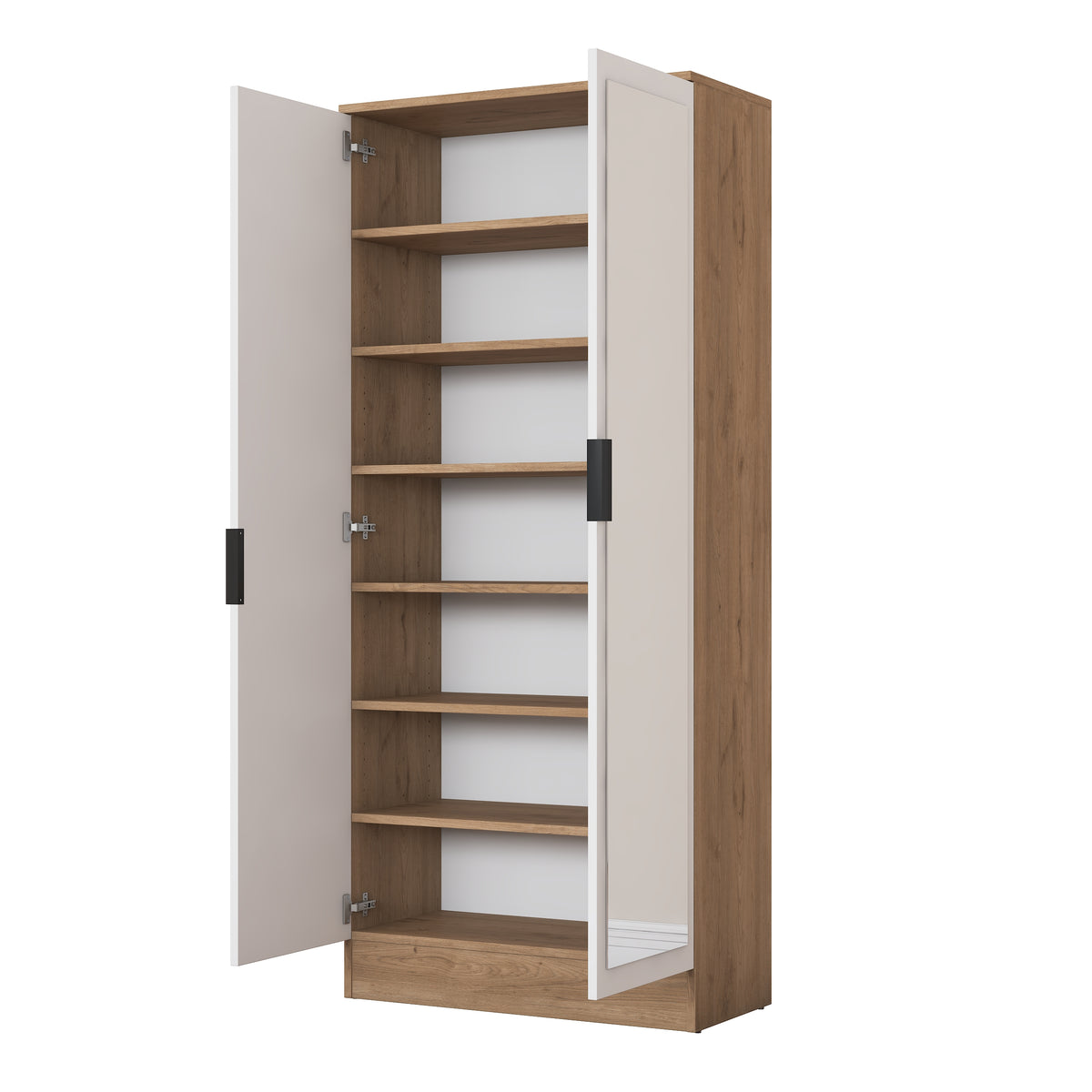 Rani EA163 Modern Portmanto 2 Kapaklı Aynalı Raflı Ayakkabılık Vestiyer Sepet Ceviz - Beyaz